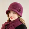 Chapéu de inverno para mulheres de meia-idade e idosas, mãe, com veludo extra, chapéu de lã tricotado quente, proteção contra o frio para senhoras, chapéu de algodão com aba larga e pelo de coelho