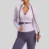 Chaqueta de Yoga Transfronteriza con Bloques de Color Durazno, Top Deportivo Ajustado con Cuello Alto