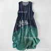 Vestido Casual de Algodón Puro con Estampado Digital Nuevo Transfronterizo, Cuello Redondo, Sin Mangas, Largo Medio, para Mujer, Verano en la Playa