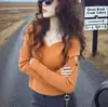 Top único y hermoso de color naranja con calados y cuello en V, elegante y con estilo, capa base de punto para mujer, perfecto para la primavera