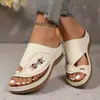 Pantuflas Planas Casuales Bordadas de Gran Tamaño Europeas y Americanas Transfronterizas para Mujer Nuevas de Moda con Suela Gruesa para Usar Afuera Pantuflas de Espiga con Boca de Pez