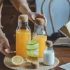 Restaurante Homestay Botella de Vidrio para Bebidas de Jugo Té con Leche Hervidor de Agua Fría Simple Resistente a Altas Temperaturas Corcho Botella para Infusión de Vino de Ciruela