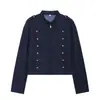 Ropa de mujer al por mayor transfronteriza 2026 Chaqueta corta abotonada de doble fila con cuello mao y cremallera estilo Napoleónico francés