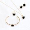 Collar y pulsera con colgante de cuatro piezas de flor de ciruelo de fritillaria negra de doble cara CDD, anillo y trébol de cuatro hojas, suministro de comercio exterior