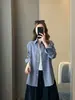 Camisa de manga longa versátil Zedaijiai estilo coreano simples retrô xadrez pequeno solta com colarinho para mulheres, mistura de algodão