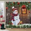 Cortina de Ducha Muñeco de Nieve Navideño Santa Feliz Elfo Reno Camión Rojo Tela de Poliéster Cortina de Ducha Impresa Baño