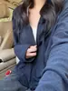Chaqueta Cardigan con Doble Cremallera Cepillado Estilo Indiferente para Mujer Primavera/Otoño Sudadera con Capucha y Cordón Estilo Perezoso Top con Caída Adelgazante