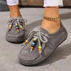 Outono 2025 Tamanho Grande Comércio Exterior Casual Novos Mocassins Femininos Transfronteiriços Camurça Cadarço Bico Redondo Sapatos Únicos Retro Bordados