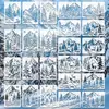 O modelo de pintura PET de montanha de gelo e neve mais vendido da Amazon é à prova d'água e durável, adequado para grafite de paisagem e placas de pintura vazadas DIY