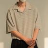 Marca de Moda Estilo Americano Camisa Polo de Cuello Cubano para Hombre Sensación de Alta Gama Solapa Suelta Camiseta de Manga Corta Cuello Apilado en V Suéter de Media Manga Moda