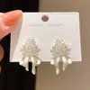 Brincos de Tarraxa Flor com Laço e Gotejamento de Óleo com Zircônia Elegantes Exquisitos Doce Temperamento para Mulheres Joias de Orelha de Luxo Leve High-End
