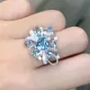 Anillo Corazón Azul Serie Exagerada, Estilo Vacaciones de Verano, Listo para Fotos de Viaje, Anillo Abierto Ajustable para Dedo Índice, Anillo Estético de Alto Valor