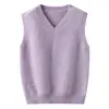 Colete de Lã Pura Infantil com Gola V sem Mangas para Meninos e Meninas, Colete Suéter de Cashmere para Crianças Mais Velhas