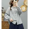 Camisa de algodón para bebé, tejida a dos tonos, con cuello y rayas, estilo otoño nuevo, versátil y artística, corte holgado para mujer, 2026