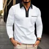 Novo Estilo Transfronteiriço Europeu e Americano Amazon Outono Manga Longa Masculino Casual Bolso Gola Reversível Zíper Camisa Polo Casual