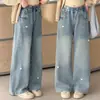 Calça Jeans Reta com Strass para Meninas 2026 Estilo Novo da Primavera Roupas de Ano Novo para Crianças Maiores Calças de Perna Estreita ou Larga para Crianças
