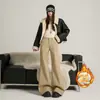 Jeans Laranja Infantil # Forrado com Fleece, Não Estica, Flare para Mulheres, Caimento Solto, Emagrecedor, Cáqui, Quente, Casual, Versátil, Calça Comprida.