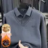 Comércio Exterior Transfronteiriço Suéter Falso de Duas Peças Masculino Inverno Novo Estilo Aveludado Espesso Quente Para Homens de Meia-idade Roupas de Tricô Masculino