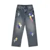 Comercio Electrónico Transfronterizo Amazon Nanyou Marca de Moda CH Parche Bordado de Cuero Jeans Holgados Retro Unisex Estilo Pareja