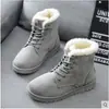 2026 Botas Curtas Femininas Novo Inverno Bico Redondo Cadarço Sapatos de Algodão Botas de Neve Planas Femininas Botas Femininas Quentes com Pelúcia Atacado