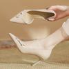 H6338-6 Almohadilla de Piel de Cabra Verano Tacones Altos Mujer Punta Fina Laterales Huecos Zapatos Planos de Primavera Boca Baja Tacón de Aguja Nicho Moda Zapatos