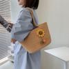 Bolsa Tejida de Paja Personalizada Hilo de Algodón Bolso de Mujer Celebridad de Internet Nuevo Estilo Étnico Girasol Hada Simple Casual Bolso de Mano