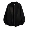 2026 Chaqueta Cardigan de Punto Casual Estilo Coreano para Otoño/Invierno, Ajuste Holgado, Color Sólido, con Cuello Alto y Doble Cremallera