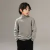 Suéter de Lã com Gola para Crianças Outono e Inverno Novo Meninos Meninas Espessado 100% Lã Cor Sólida Suéter Pulôver para Crianças Médio e Grande