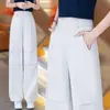 Pantalones de pierna ancha de moda de seda de hielo fina hechos a medida para mujer, nuevo estilo de verano 2026, de cintura alta, adelgazantes, transpirables, frescos, versátiles