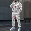 Conjunto de moletom com capuz 3D masculino de caimento solto para outono e inverno, estampa de Natal, conjunto esportivo de duas peças, estilo moderno de exportação transfronteiriça