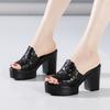 Sandalias de Verano 2025 Plataforma para Mujer Suela Gruesa Impermeable Plataforma Boca de Pez Más Fáciles de Combinar Moda Ropa Exterior Talla Grande Tacón Grueso Pantuflas de Tacón Alto