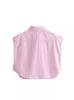 Camisa corta de verano 2023 para mujer, nueva, con solapa a rayas y bolsillos grandes, con decoración que combina con todo.