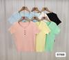 Camiseta de Manga Corta con Cuello Redondo y Botones Coloridos Dopamina Sweet Girl para Mujer Verano Sexy Reductora de Edad Slim Top de Punto para Ropa Exterior