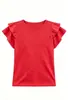 Camiseta de manga corta de color liso para niña, nueva de verano, personalizada para comercio transfronterizo, top con volantes de cuello redondo estilo coreano, camisa versátil de manga corta