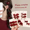 Pinza para el pelo de terciopelo con lazo para Otoño e Invierno para Mujer, Pinza de Gama Alta para Flequillo Lateral, Pasador para Cabello Suelto, Elegante Accesorio Rojo para el Cabello de Año Nuevo