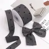 Cinta de Accesorios de Lazo de Terciopelo de Lunares de un Solo Lado Gris-Negro Flor Hecha a Mano Materiales de Empaque de Regalos Cinta de Accesorios