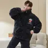 Pijama Engrosado de Invierno con Forro de Polar Acolchado de Tres Capas Coral Fleece Franela Otoño e Invierno Ropa de Casa Cálida para Hombre traje