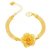 Pulsera Retro de Estilo Étnico con Flor de Rosa Hueca Chapada en Oro de 24 Quilates para Mujer, Ventas Directas de Fábrica y Joyería de Oro de Arena Vietnamita al por Mayor