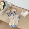 Calcetines Retro para Mujer Otoño 2025 con Bordado de Rayas Estilo Coreano Estilo Ins Calcetines de Algodón hasta la Mitad de la Pantorrilla Calcetines Largos para Mujer con Bloques de Color