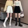 Shorts de veludo cotelê preto feminino 2026 outono e inverno novos soltos perna reta emagrecedor linha A cintura alta perna larga casuais
