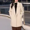 Casaco de Lã com Lapela Feminino Comprimento Médio Outono Inverno Gola de Terno Estilo Hepburn Casaco de Lã Dupla Face Casaco de Lã Feminino