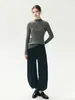 Outono 2026 Novo Estilo Coreano Simples Gola Alta Meia Manga Botão Frontal Slim Fit Feminino Manga Longa Cashmere Top Camisa Base