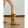 Botas Retrô de Salto Grosso Estilo Rainha para Mulheres, Botas de Cano Médio, Novo Modelo de Outono 2026, Combinadas com Saias, Botas de Montaria Estilo Melard