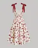 Verano 2025 Nuevo Estilo Con Cordones en los Hombros Vestido Elegante Estampado Floral Cintura Ceñida Vacaciones Elegante Casual Vestido de Tirantes