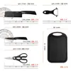Juego de Cuchillos de Cocina de Acero Negro, Incluye Tabla de Cortar, Cuchillo de Acero Negro, Cuchillo para Frutas y Combinación de Tabla de Cortar para Dormitorio