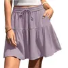 2026 Verano Nuevo Ropa Femenina Transfronteriza Amazon Wish Comercio Exterior Europeo y Americano Color Sólido Holgado Casual Falda con Cordón