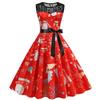 [Natal] C6066 vestido feminino transfronteiriço de renda com decote redondo sem mangas estampado retrô grande