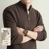 Suéter de Punto para Hombre 2026 Otoño/Invierno Cuello Alto Cremallera Jersey Suéter de Lana Estilo Old Money Casual de Negocios Suéter Grueso