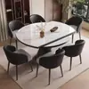 Mesa de jantar de ardósia de luxo leve estilo italiano para casas pequenas, moderna e simples, extensível e dobrável, adequada para uso tanto quadrado quanto redondo