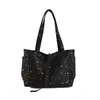 Nova Bolsa Tote de Lona com Strass Estrela Estilo Coreano Grande Capacidade Ombro Único Portátil para o Dia a Dia Casual para Mulheres Estilo Versátil